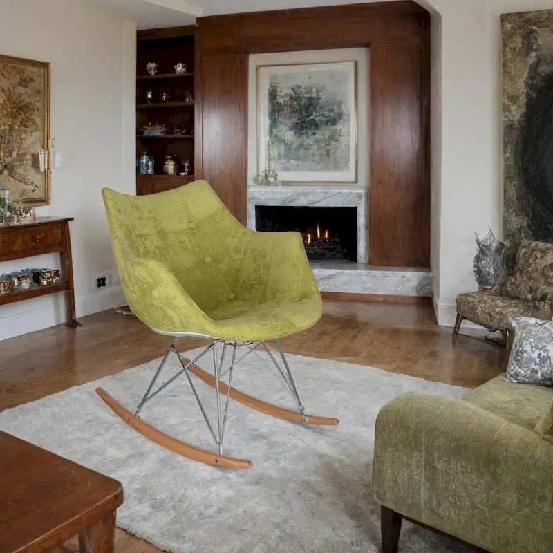 Willow Modern Velvet Upholstered Rocking Nursery Chair - Mid Century Accent Armchair for Home Living Bedroom Indoor & Outdoor