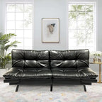 Futon Couch Sofa Bed, Faux Leather Sleeper Futons Convertible Loveseat Furniture for Compact Small Space, Dorm, Living Room