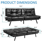 Futon Couch Sofa Bed, Faux Leather Sleeper Futons Convertible Loveseat Furniture for Compact Small Space, Dorm, Living Room