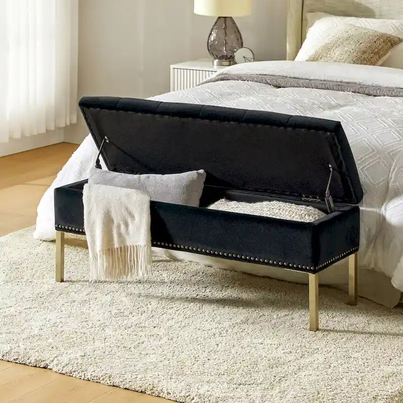 Egmont Contemporary Velvet Flip-Top Storage Bench by HULALA HOME
