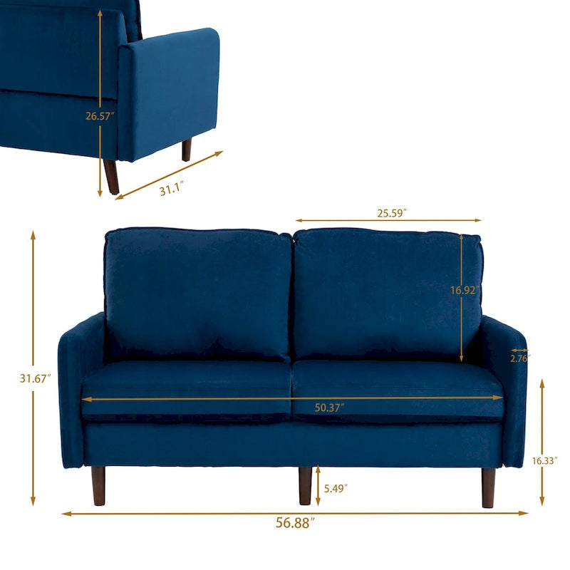 56.88 Modern Couch Velvet Loveseat Sofa for Living Room Furniture