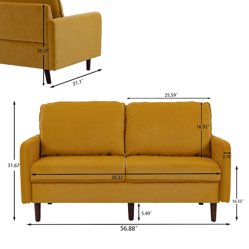 56.88 Modern Couch Velvet Loveseat Sofa for Living Room Furniture
