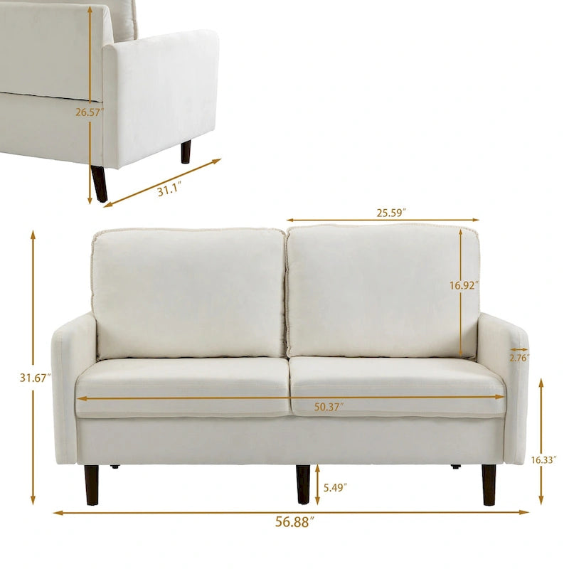 56.88 Modern Couch Velvet Loveseat Sofa for Living Room Furniture