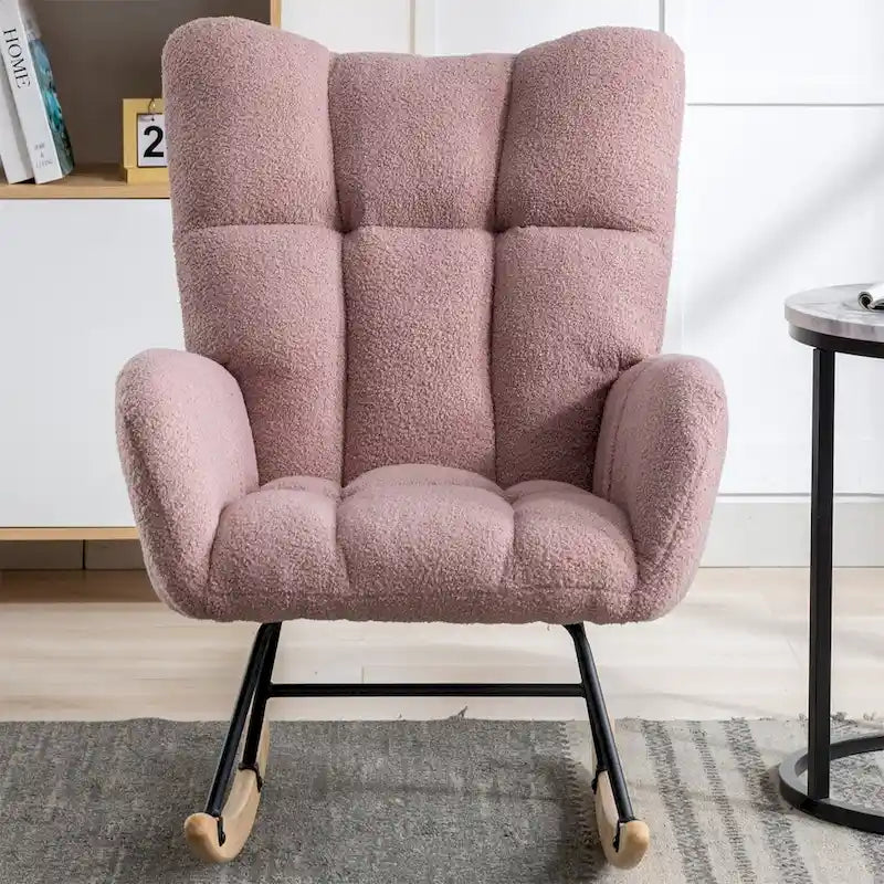 Rocking Chair Upholstered Glider Rocker Rocking Accent Chair Padded Seat with High Backrest Armchair