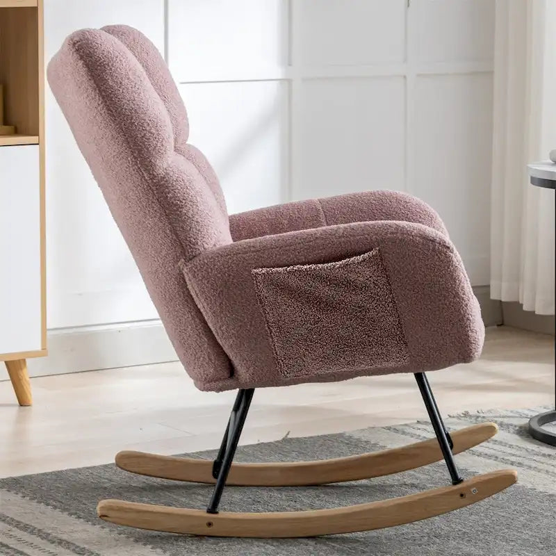 Rocking Chair Upholstered Glider Rocker Rocking Accent Chair Padded Seat with High Backrest Armchair