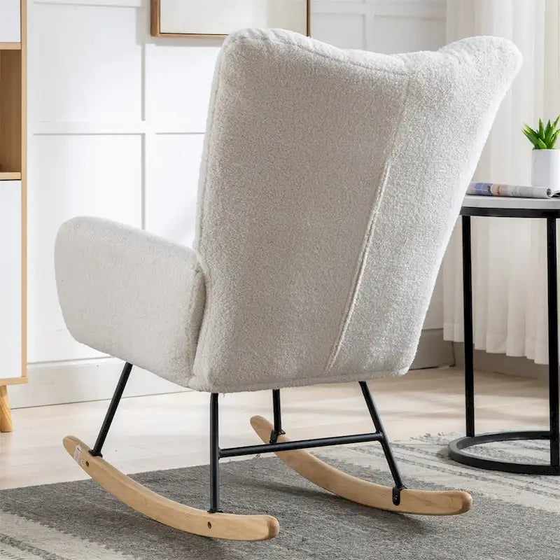 Rocking Chair Upholstered Glider Rocker Rocking Accent Chair Padded Seat with High Backrest Armchair