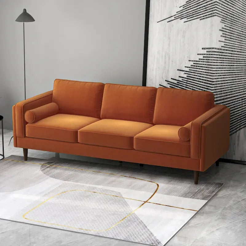 Flavia Mid Century Modern Pillow Back Velvet Sofa