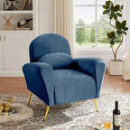Velvet Modern Accent Chair Comfy Upholstered Armchair with Pillow and Golden Metal Lges for Living Room