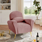 Velvet Modern Accent Chair Comfy Upholstered Armchair with Pillow and Golden Metal Lges for Living Room