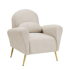 Velvet Modern Accent Chair Comfy Upholstered Armchair with Pillow and Golden Metal Lges for Living Room