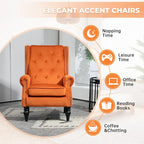 Mid-Century Velvet/Leather Upholstered Tufted Wood Frame Armchair