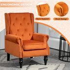 Mid-Century Velvet/Leather Upholstered Tufted Wood Frame Armchair