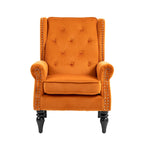 Mid-Century Velvet/Leather Upholstered Tufted Wood Frame Armchair