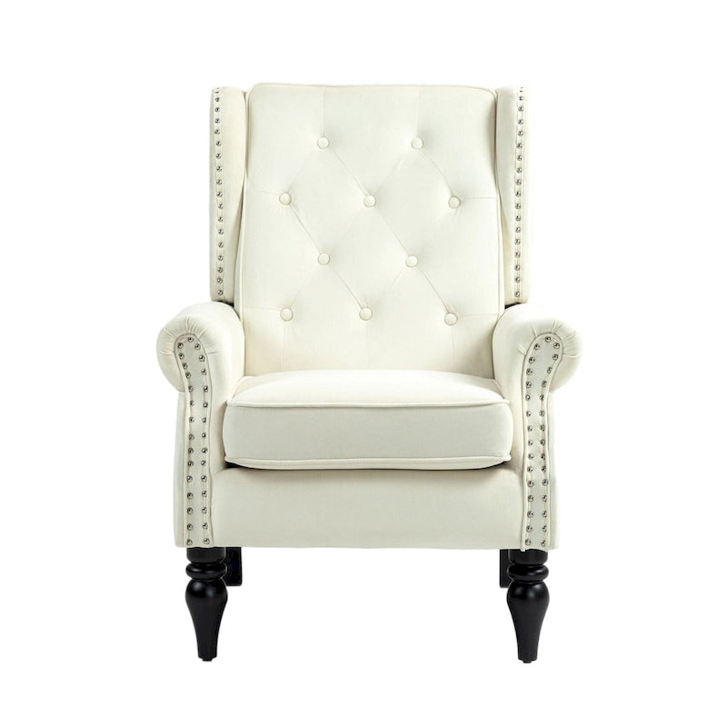 Mid-Century Velvet/Leather Upholstered Tufted Wood Frame Armchair