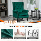 Mid-Century Velvet/Leather Upholstered Tufted Wood Frame Armchair