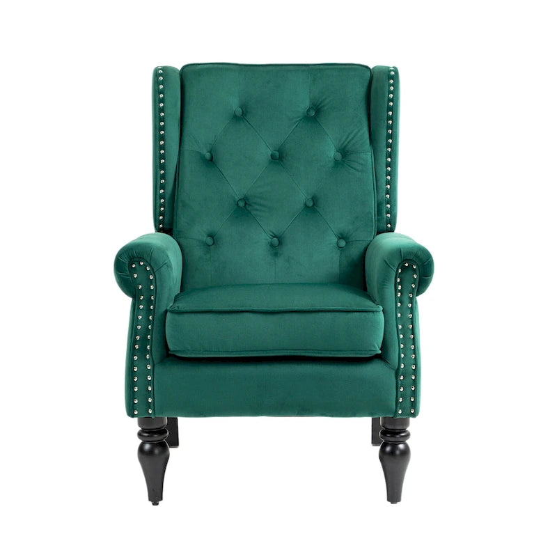 Mid-Century Velvet/Leather Upholstered Tufted Wood Frame Armchair