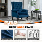 Mid-Century Velvet/Leather Upholstered Tufted Wood Frame Armchair