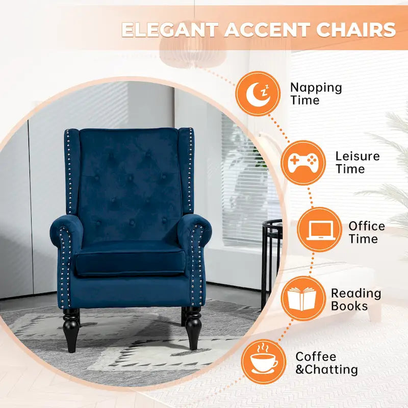 Mid-Century Velvet/Leather Upholstered Tufted Wood Frame Armchair