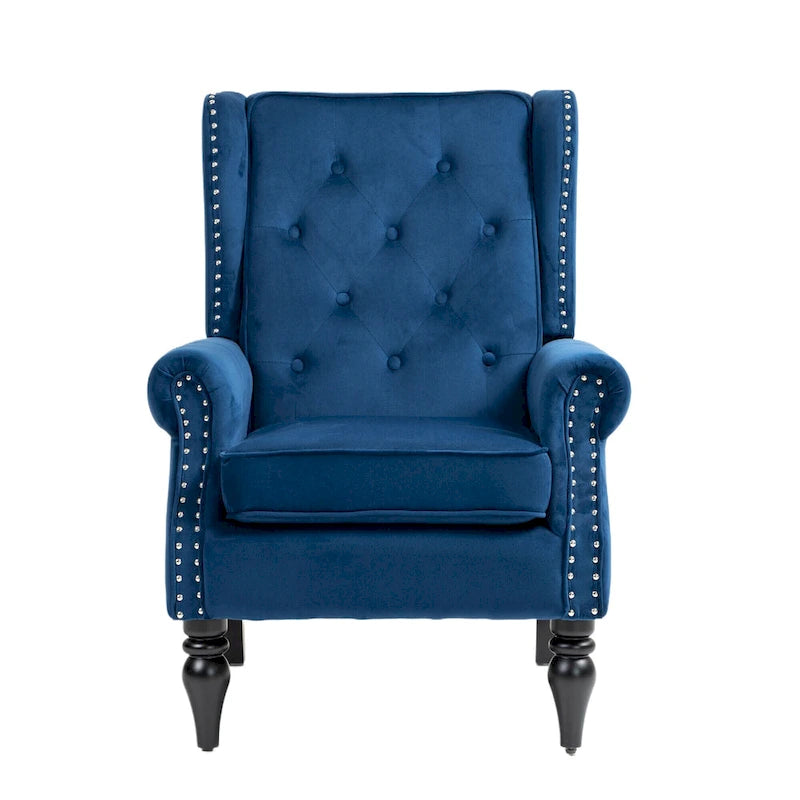 Mid-Century Velvet/Leather Upholstered Tufted Wood Frame Armchair