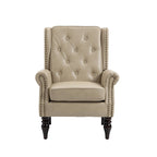 Mid-Century Velvet/Leather Upholstered Tufted Wood Frame Armchair