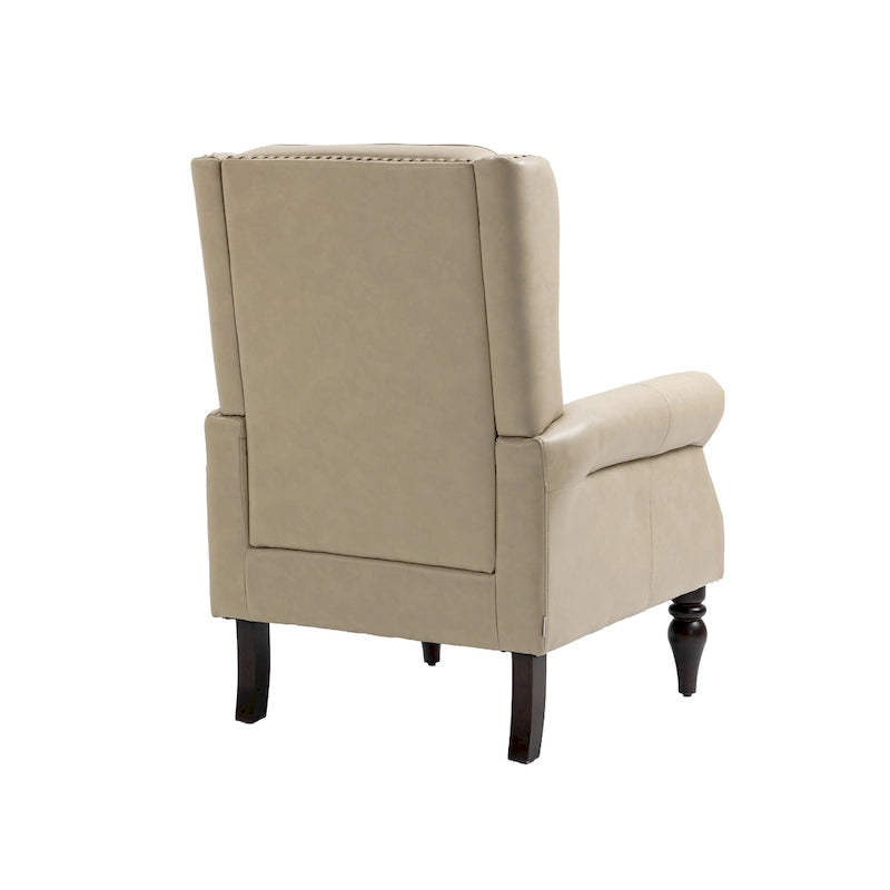 Mid-Century Velvet/Leather Upholstered Tufted Wood Frame Armchair