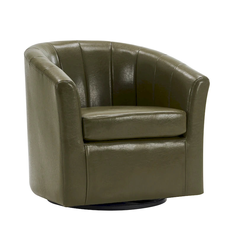 Porthos Home Manon Swivel Faux Leather Barrel Accent Chair with Removable Seat Cushion