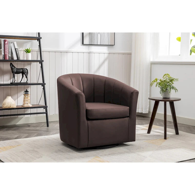 Porthos Home Manon Swivel Faux Leather Barrel Accent Chair with Removable Seat Cushion