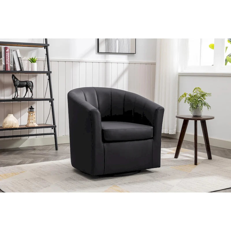Porthos Home Manon Swivel Faux Leather Barrel Accent Chair with Removable Seat Cushion