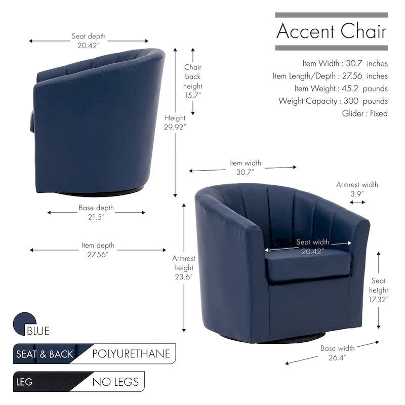 Porthos Home Manon Swivel Faux Leather Barrel Accent Chair with Removable Seat Cushion