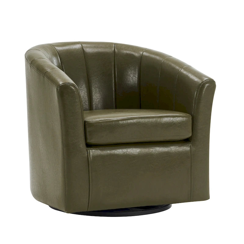 Porthos Home Manon Swivel Faux Leather Barrel Accent Chair with Removable Seat Cushion