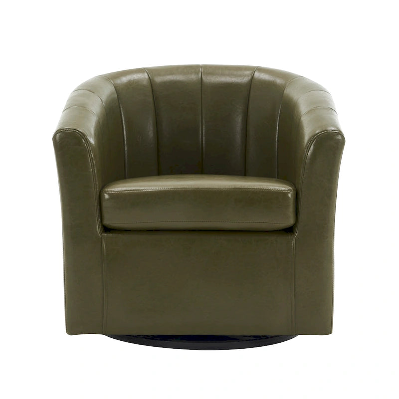 Porthos Home Manon Swivel Faux Leather Barrel Accent Chair with Removable Seat Cushion