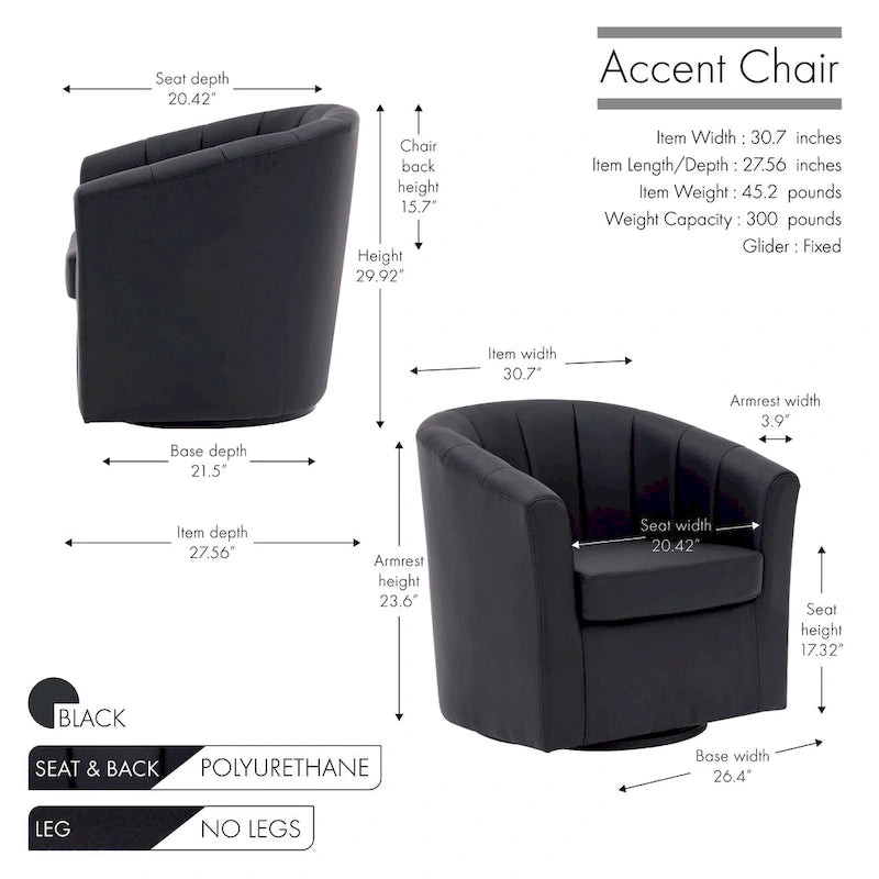Porthos Home Manon Swivel Faux Leather Barrel Accent Chair with Removable Seat Cushion