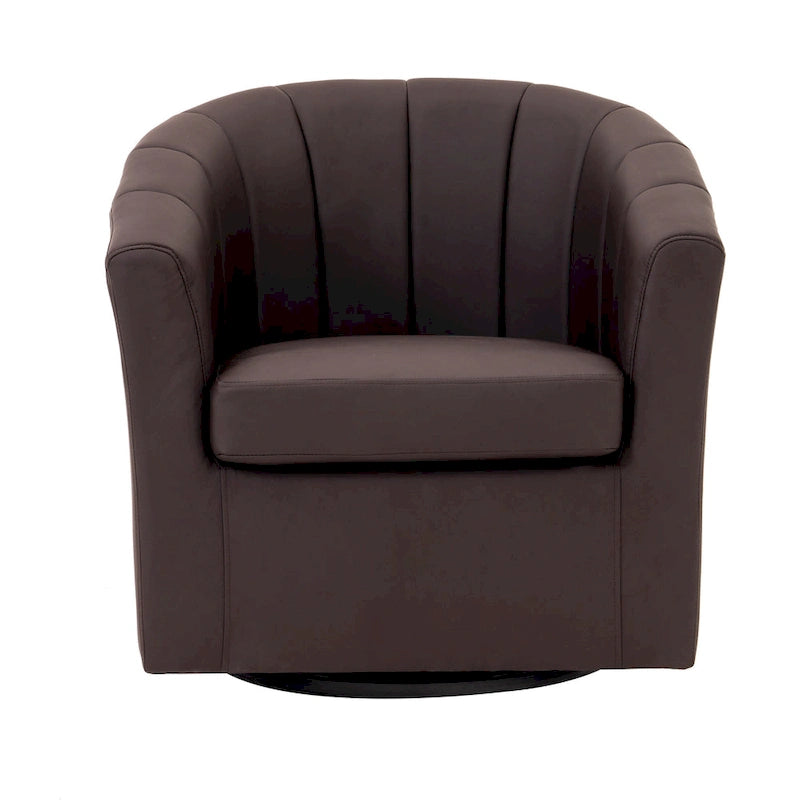 Porthos Home Manon Swivel Faux Leather Barrel Accent Chair with Removable Seat Cushion