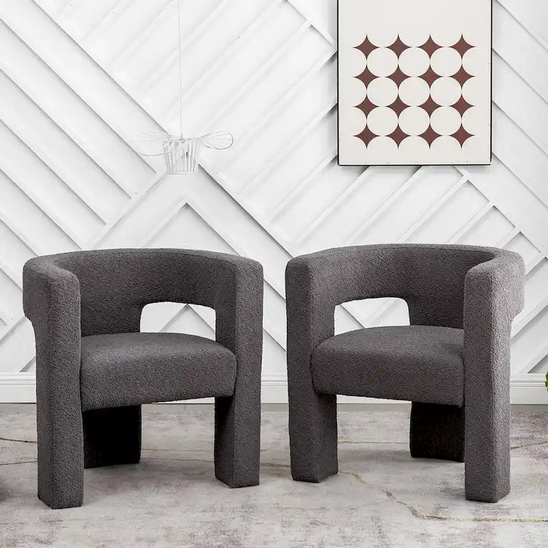 KINWELL 28 Wide Boucle Upholstered Square Armchair (Set of 2)