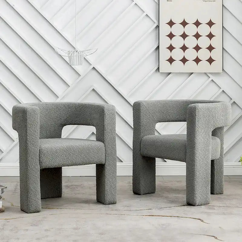 KINWELL 28 Wide Boucle Upholstered Square Armchair (Set of 2)