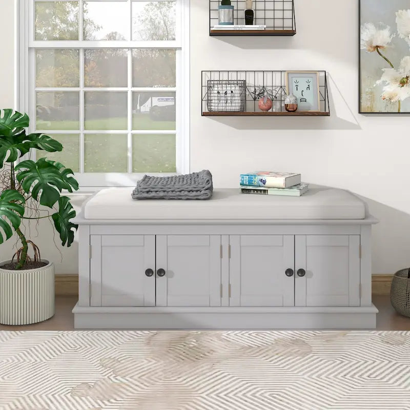 Storage Bench with 4 Doors and Adjustable Shelves