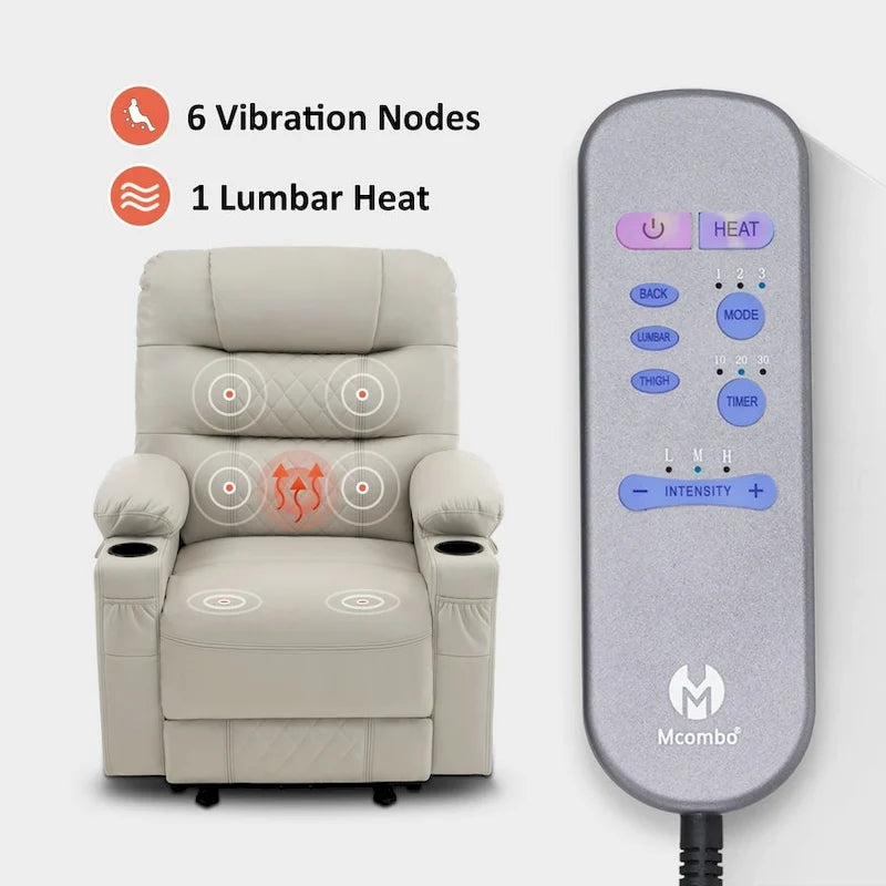 MCombo Electric Power Recliner Chair with Heat and Massage, Leather PR621