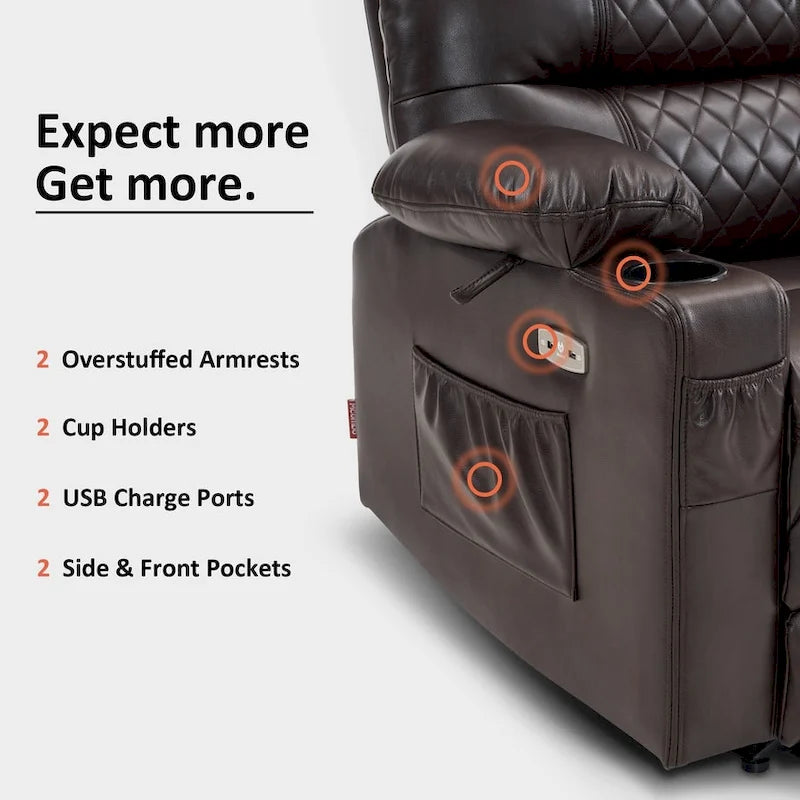 MCombo Electric Power Recliner Chair with Heat and Massage, Leather PR621