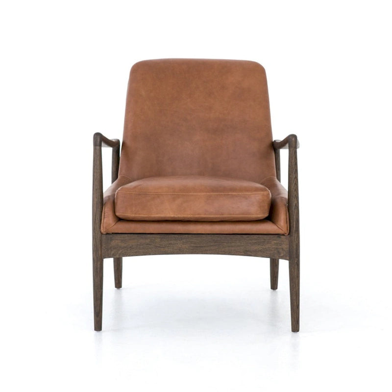 Mid-Century Leather Accent Chair - Deep Seat Single Seater