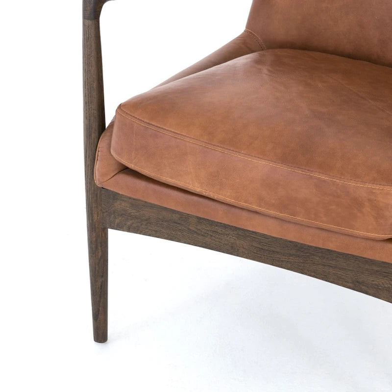 Mid-Century Leather Accent Chair - Deep Seat Single Seater