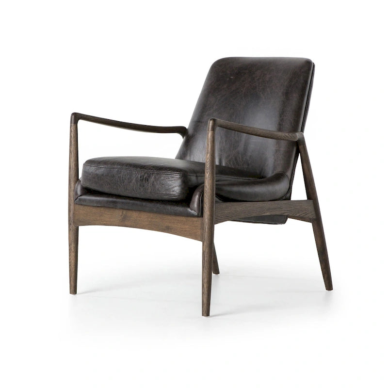 Mid-Century Leather Accent Chair - Deep Seat Single Seater