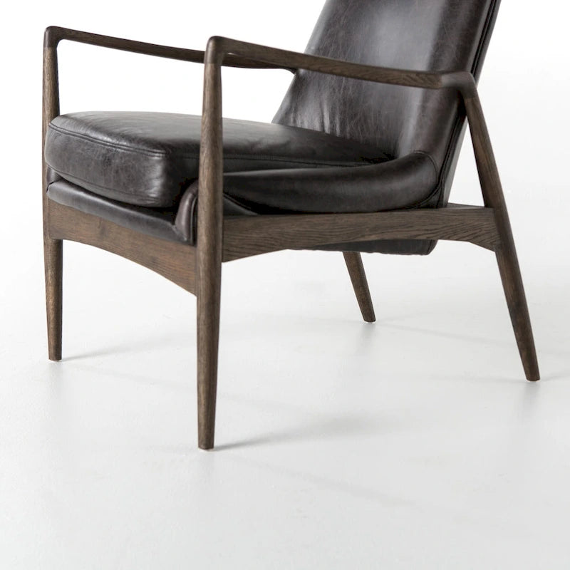 Mid-Century Leather Accent Chair - Deep Seat Single Seater