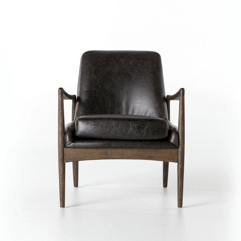 Mid-Century Leather Accent Chair - Deep Seat Single Seater