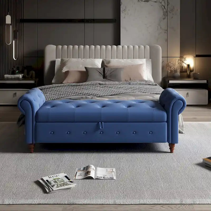 63 Modern Entryway Bench Bed Bench Storage Bench with Rolled Arms