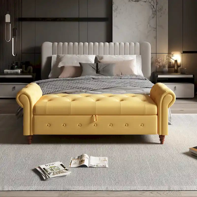 63 Modern Entryway Bench Bed Bench Storage Bench with Rolled Arms