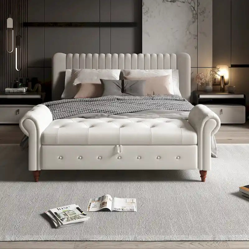 63 Modern Entryway Bench Bed Bench Storage Bench with Rolled Arms