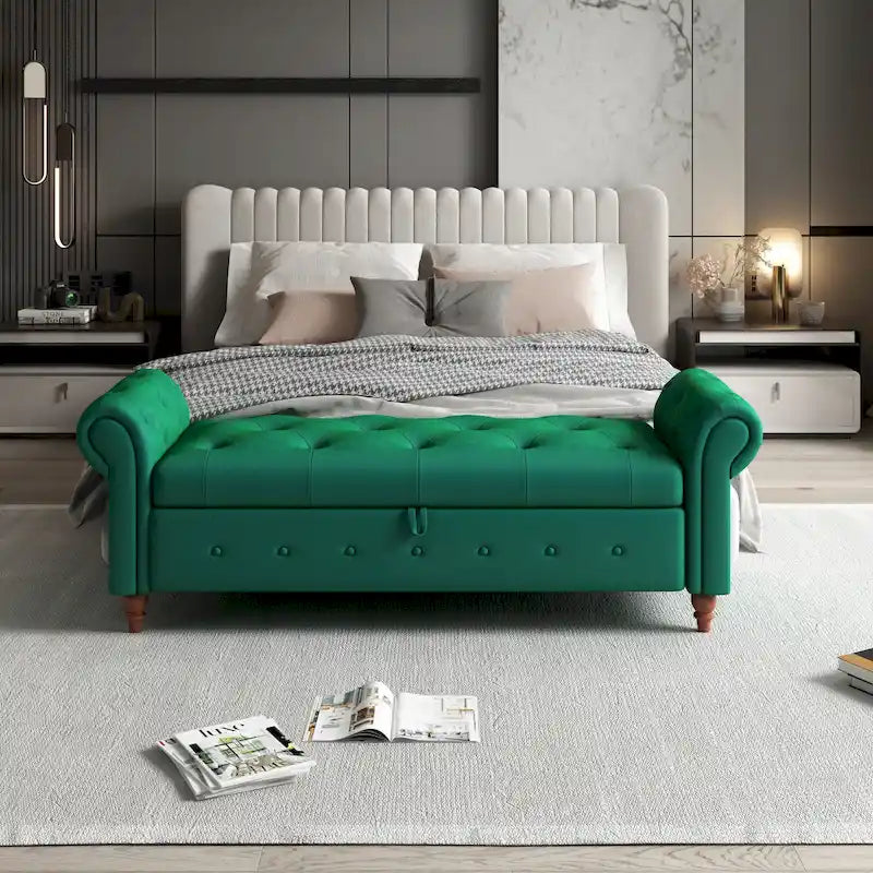 63 Modern Entryway Bench Bed Bench Storage Bench with Rolled Arms
