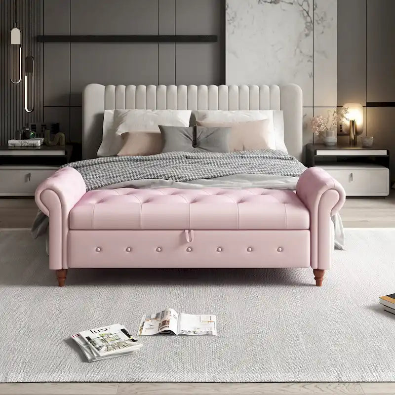 63 Modern Entryway Bench Bed Bench Storage Bench with Rolled Arms
