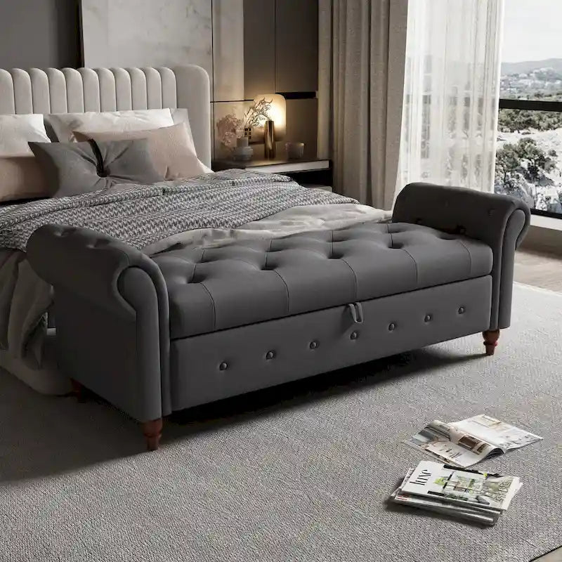 63 Modern Entryway Bench Bed Bench Storage Bench with Rolled Arms