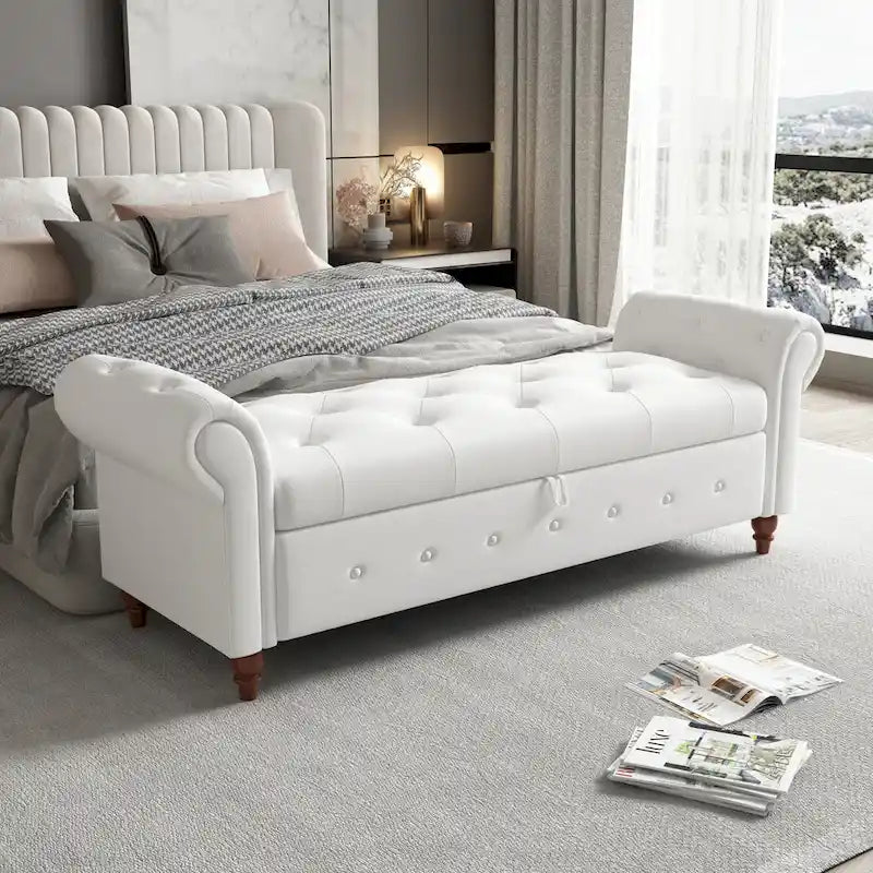 63 Modern Entryway Bench Bed Bench Storage Bench with Rolled Arms